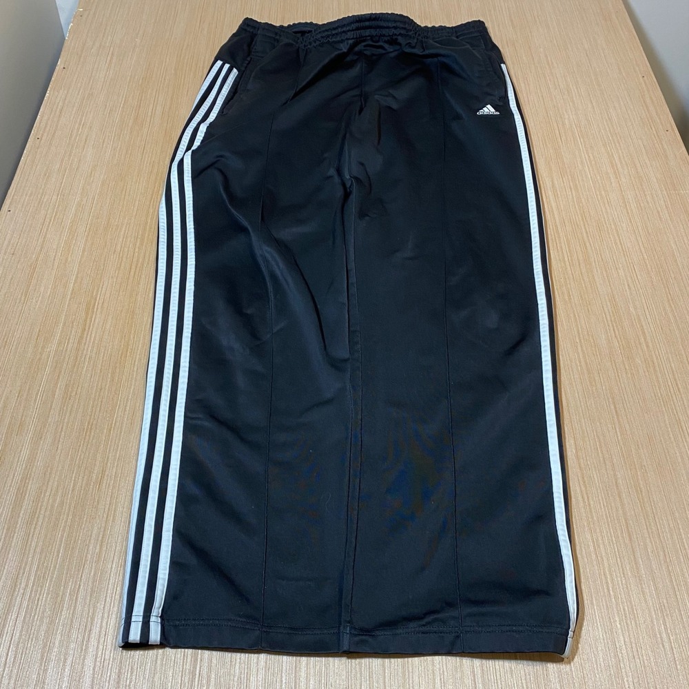 Adidas Mens Black White 3-Stripe Track Pants Large Straight Leg Elastic Waist
